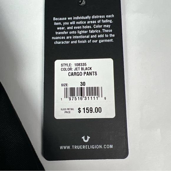 True Religion Brand Jeans Cargo Pants. Jet Black, Style 108335 . Men's Sz 30 - Picture 2 of 12